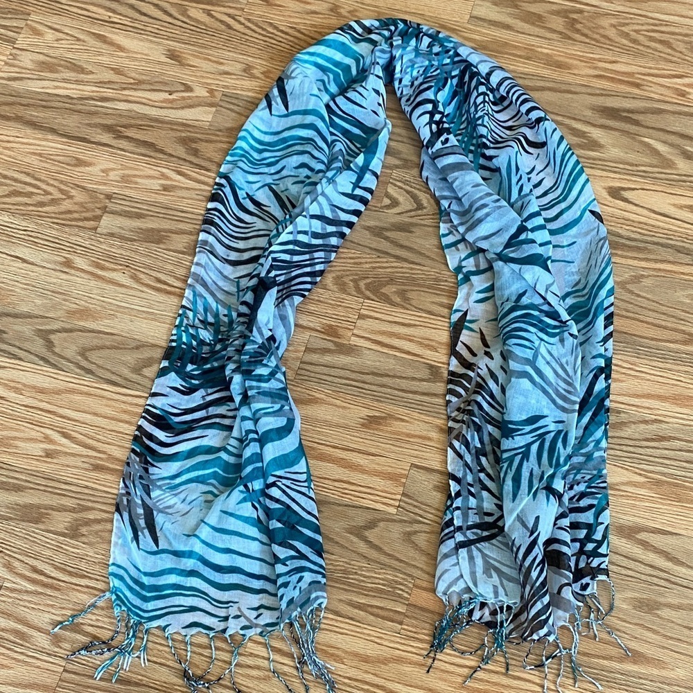 Elegant Zebra Print Women's Scarf Teal, Black and White